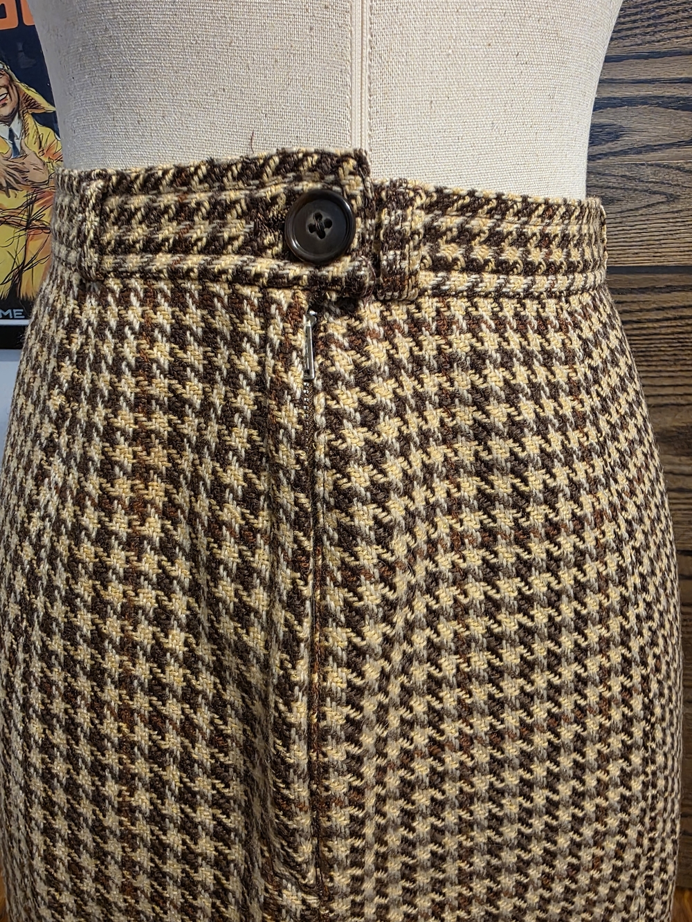 Vintage 1950s/1960s Wool Houndstooth A-Line Skirt - Picture 3 of 5